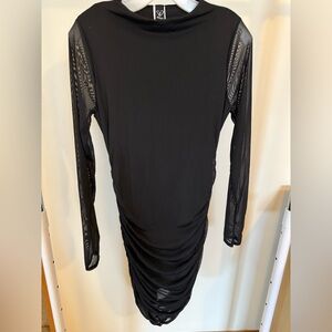 Windsor Black Ruched Bodycon Long-Sleeve Dress